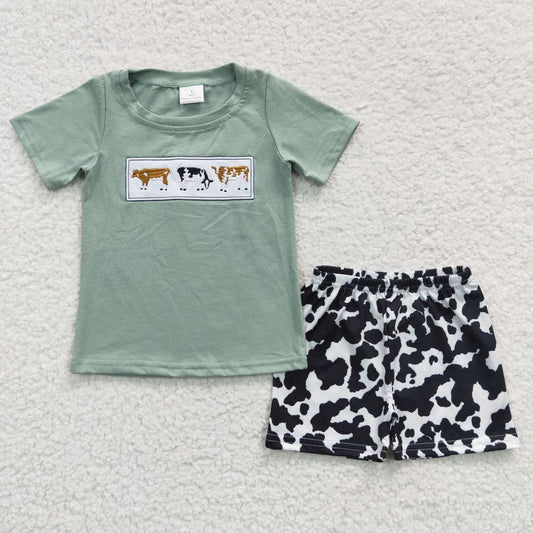 Cows Embroidered Boys Short Set - Preorder