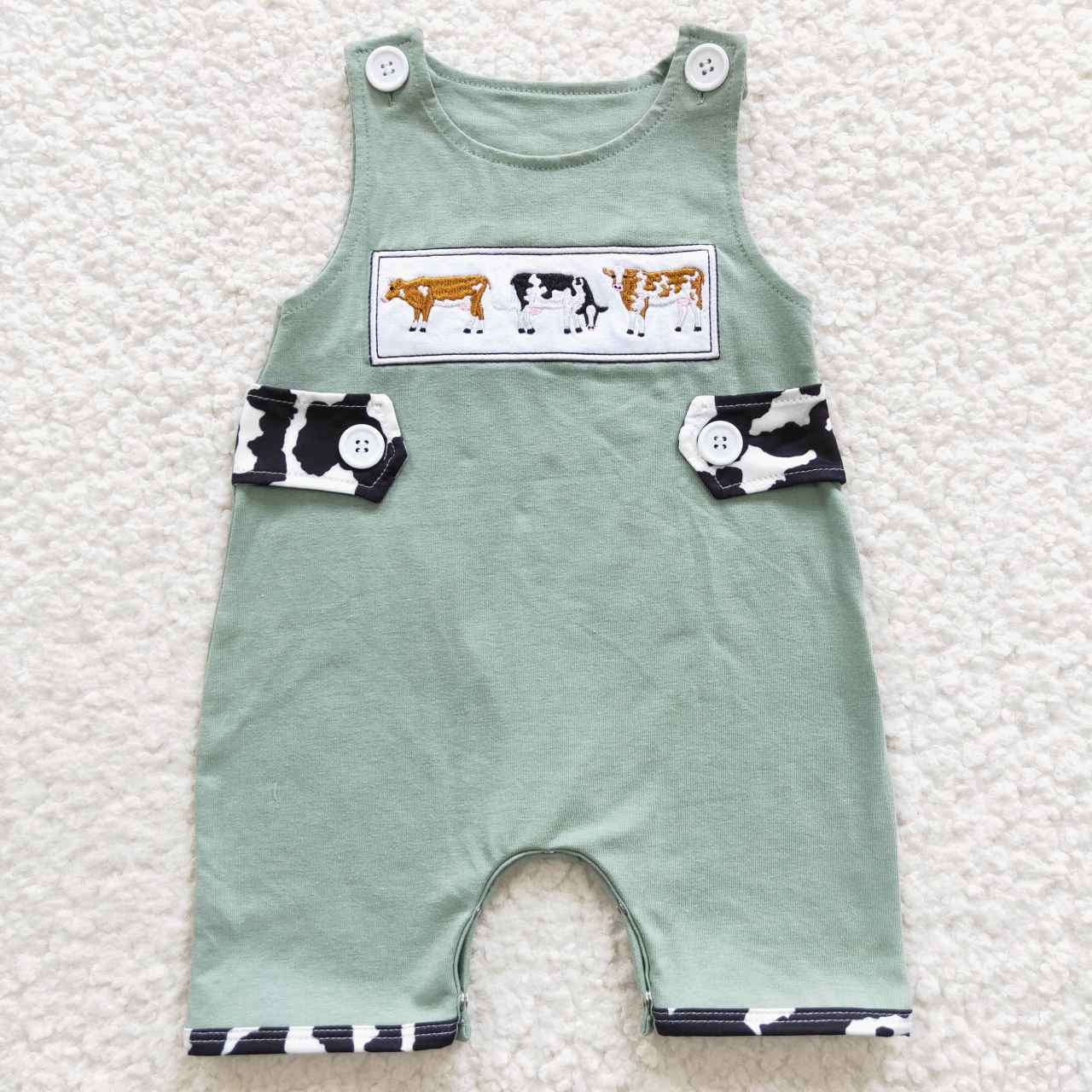 Cows Embroidered Boys Romper - Preorder