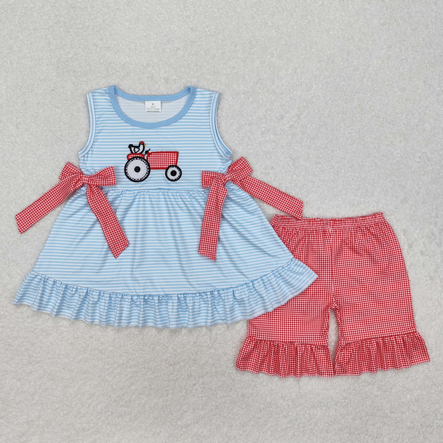 Chick Tractor Embroidered Girls Shorts Set - Preorder