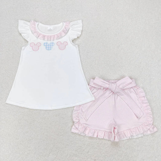 Pink Gingham Mouse Girls Short Set - Preorder
