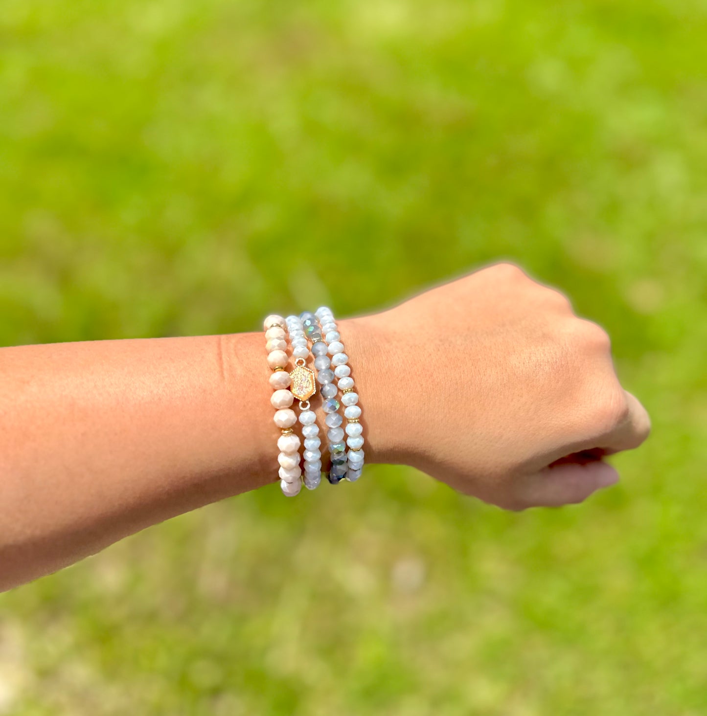White Druzy Stretchy Bracelet Set