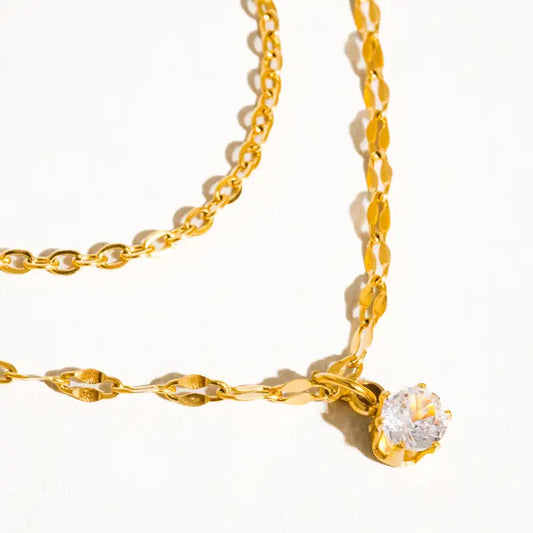 Cerise 18K Gold Non-Tarnish Cz Stone Stacked Necklace - preorder