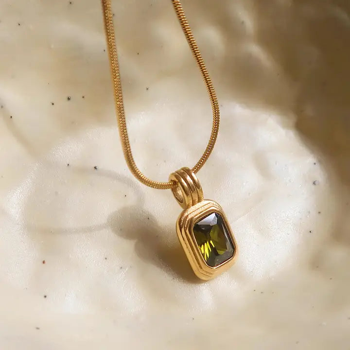 Maeve 18K Non-Tarnish Green Square Stone Pendant - preorder