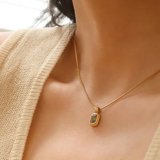 Maeve 18K Non-Tarnish Green Square Stone Pendant - preorder