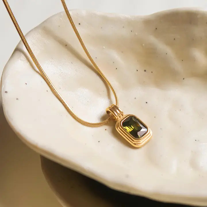 Maeve 18K Non-Tarnish Green Square Stone Pendant - preorder